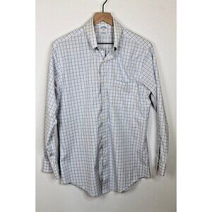 Brooks Brother 346 Button Dress Shirt Slim Fit Non Iron Blue Check 15 1/2-2/3